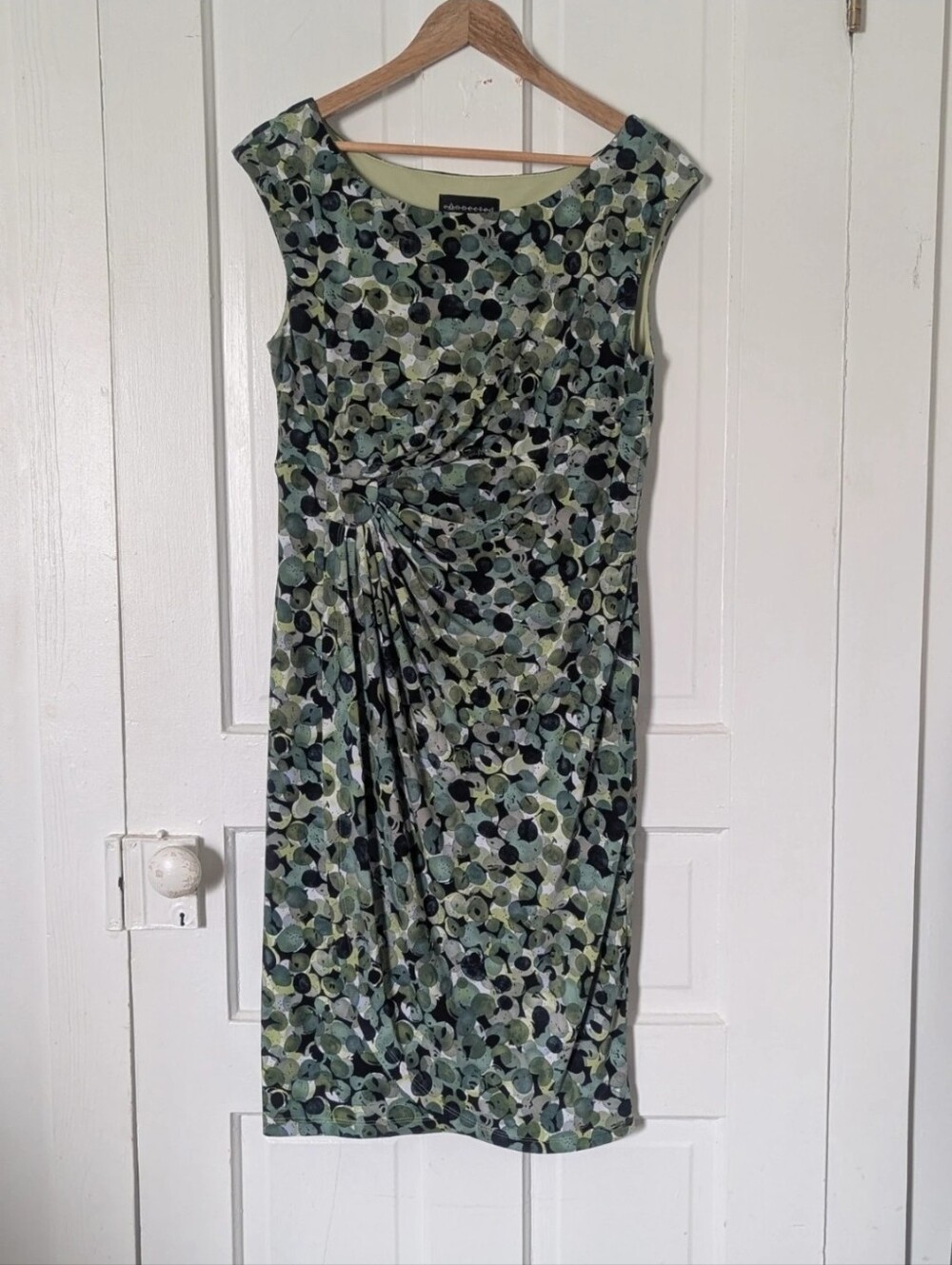 Gather front green print dress